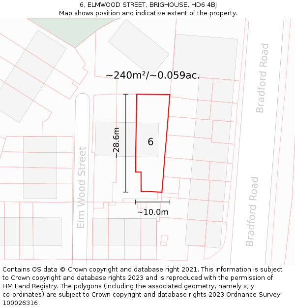 6, ELMWOOD STREET, BRIGHOUSE, HD6 4BJ: Plot and title map