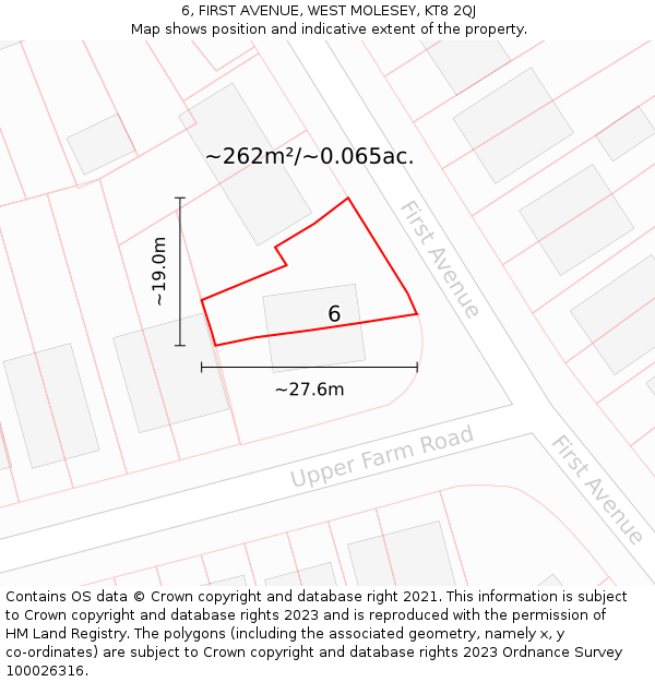 6, FIRST AVENUE, WEST MOLESEY, KT8 2QJ: Plot and title map