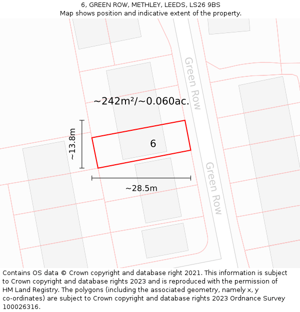 6, GREEN ROW, METHLEY, LEEDS, LS26 9BS: Plot and title map