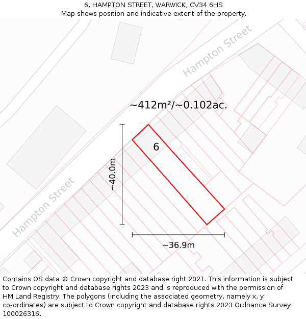 6, HAMPTON STREET, WARWICK, CV34 6HS: Plot and title map