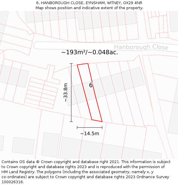 6, HANBOROUGH CLOSE, EYNSHAM, WITNEY, OX29 4NR: Plot and title map