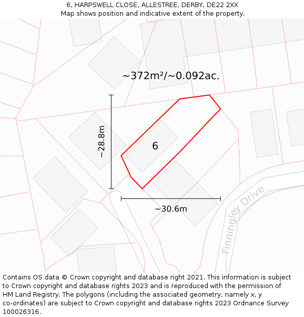 6, HARPSWELL CLOSE, ALLESTREE, DERBY, DE22 2XX: Plot and title map