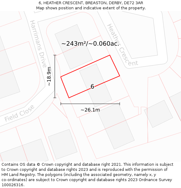 6, HEATHER CRESCENT, BREASTON, DERBY, DE72 3AR: Plot and title map