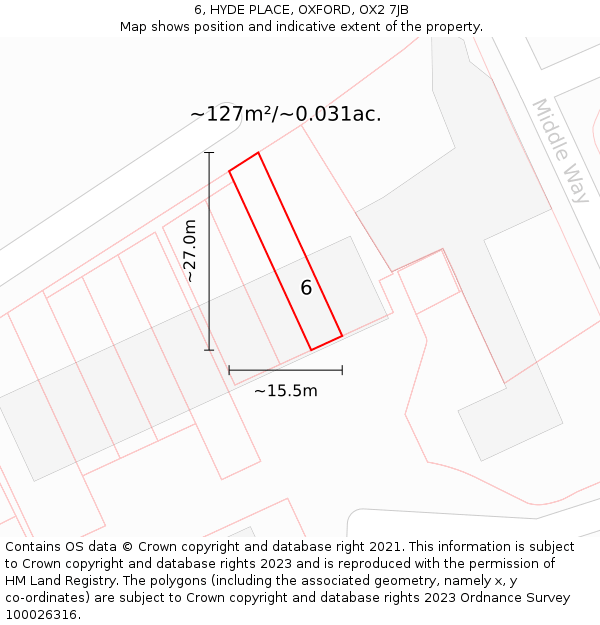 6, HYDE PLACE, OXFORD, OX2 7JB: Plot and title map