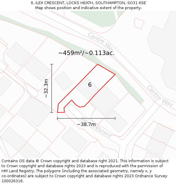 6, ILEX CRESCENT, LOCKS HEATH, SOUTHAMPTON, SO31 6SE: Plot and title map