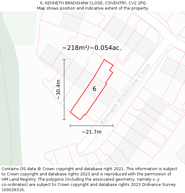 6, KENNETH BRADSHAW CLOSE, COVENTRY, CV2 2PQ: Plot and title map