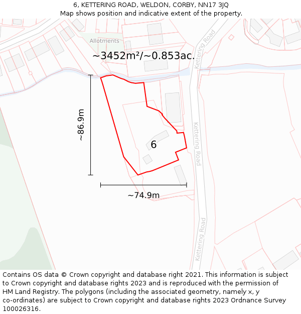 6, KETTERING ROAD, WELDON, CORBY, NN17 3JQ: Plot and title map