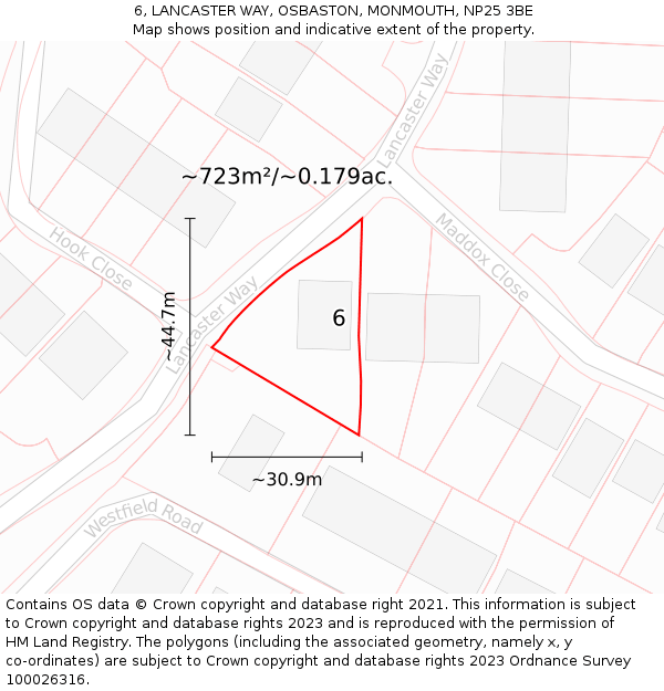 6, LANCASTER WAY, OSBASTON, MONMOUTH, NP25 3BE: Plot and title map