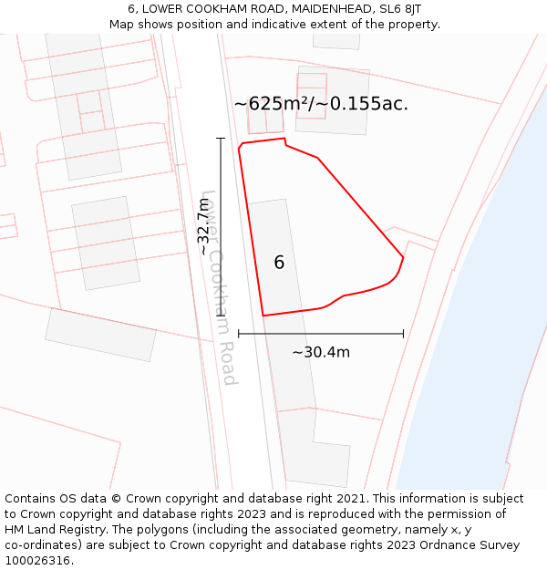 6, LOWER COOKHAM ROAD, MAIDENHEAD, SL6 8JT: Plot and title map