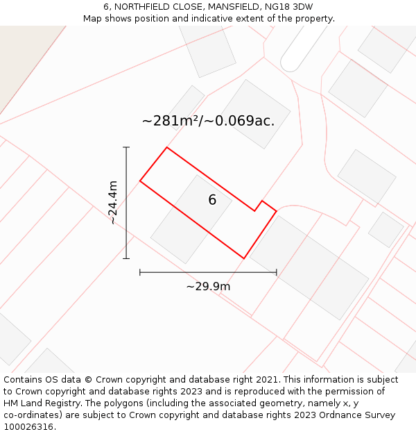 6, NORTHFIELD CLOSE, MANSFIELD, NG18 3DW: Plot and title map