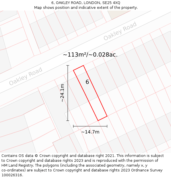 6, OAKLEY ROAD, LONDON, SE25 4XQ: Plot and title map