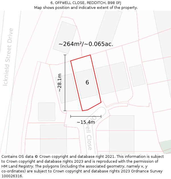 6, OFFWELL CLOSE, REDDITCH, B98 0FJ: Plot and title map