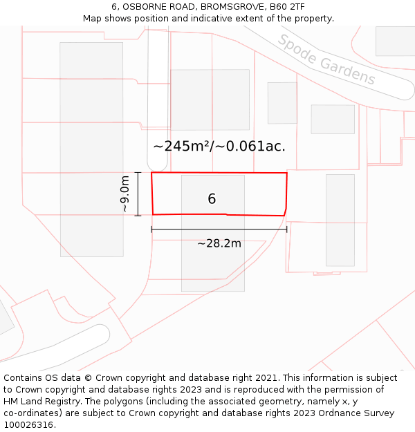 6, OSBORNE ROAD, BROMSGROVE, B60 2TF: Plot and title map