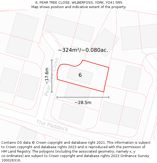 6, PEAR TREE CLOSE, WILBERFOSS, YORK, YO41 5RN: Plot and title map