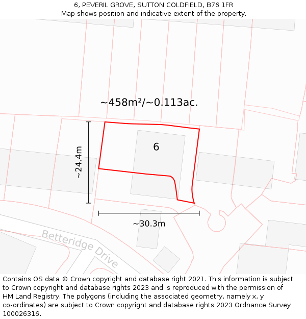 6, PEVERIL GROVE, SUTTON COLDFIELD, B76 1FR: Plot and title map