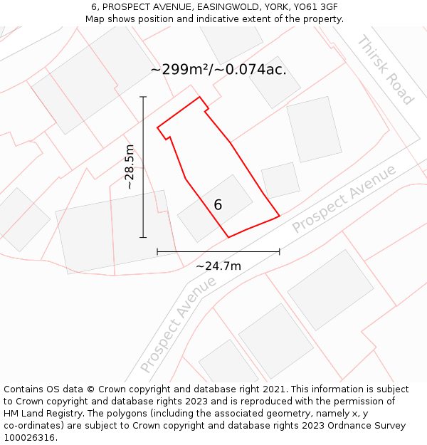 6, PROSPECT AVENUE, EASINGWOLD, YORK, YO61 3GF: Plot and title map