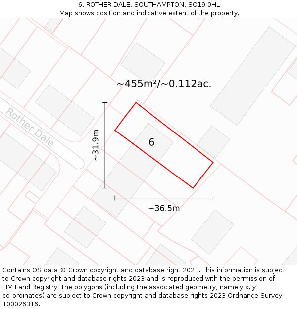 6, ROTHER DALE, SOUTHAMPTON, SO19 0HL: Plot and title map