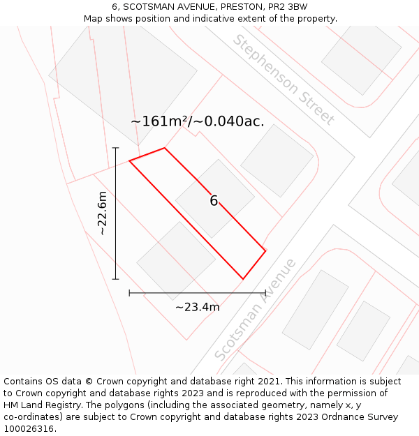 6, SCOTSMAN AVENUE, PRESTON, PR2 3BW: Plot and title map