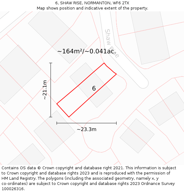 6, SHAW RISE, NORMANTON, WF6 2TX: Plot and title map
