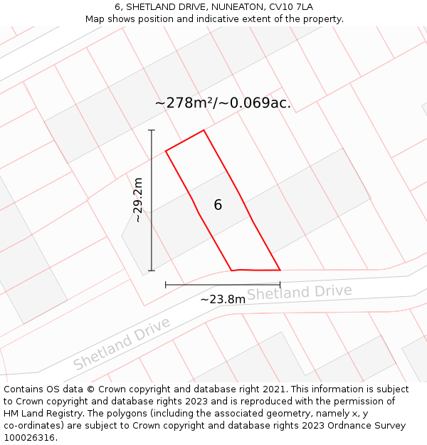 6, SHETLAND DRIVE, NUNEATON, CV10 7LA: Plot and title map