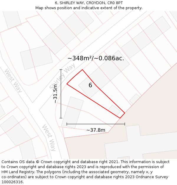 6, SHIRLEY WAY, CROYDON, CR0 8PT: Plot and title map