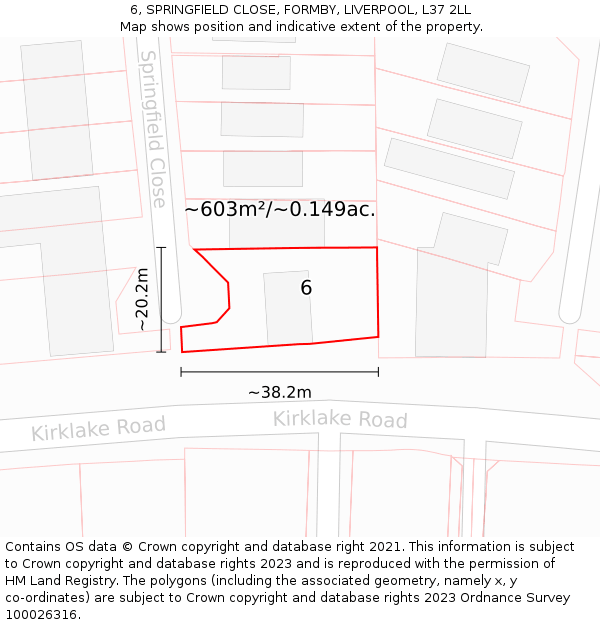6, SPRINGFIELD CLOSE, FORMBY, LIVERPOOL, L37 2LL: Plot and title map