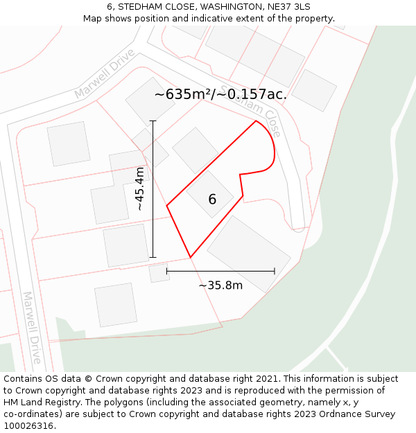 6, STEDHAM CLOSE, WASHINGTON, NE37 3LS: Plot and title map