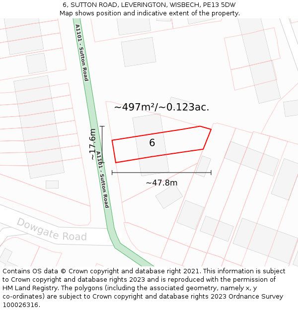 6, SUTTON ROAD, LEVERINGTON, WISBECH, PE13 5DW: Plot and title map