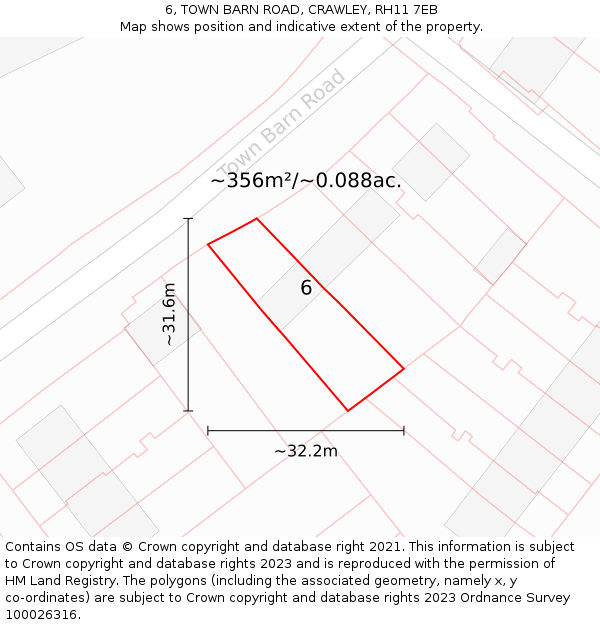 6, TOWN BARN ROAD, CRAWLEY, RH11 7EB: Plot and title map