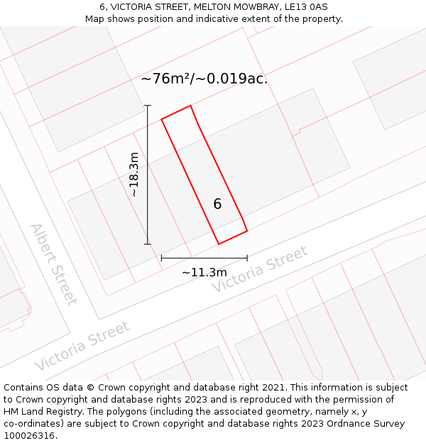 6, VICTORIA STREET, MELTON MOWBRAY, LE13 0AS: Plot and title map