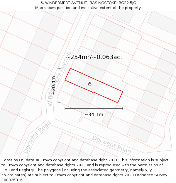 6, WINDERMERE AVENUE, BASINGSTOKE, RG22 5JG: Plot and title map