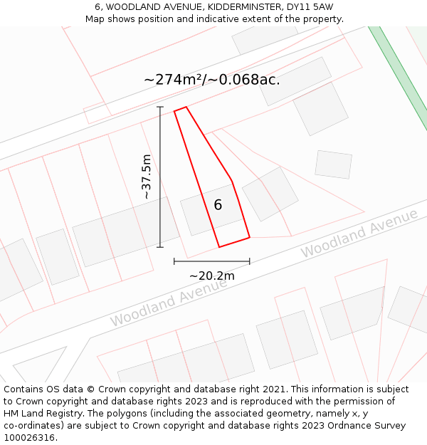 6, WOODLAND AVENUE, KIDDERMINSTER, DY11 5AW: Plot and title map