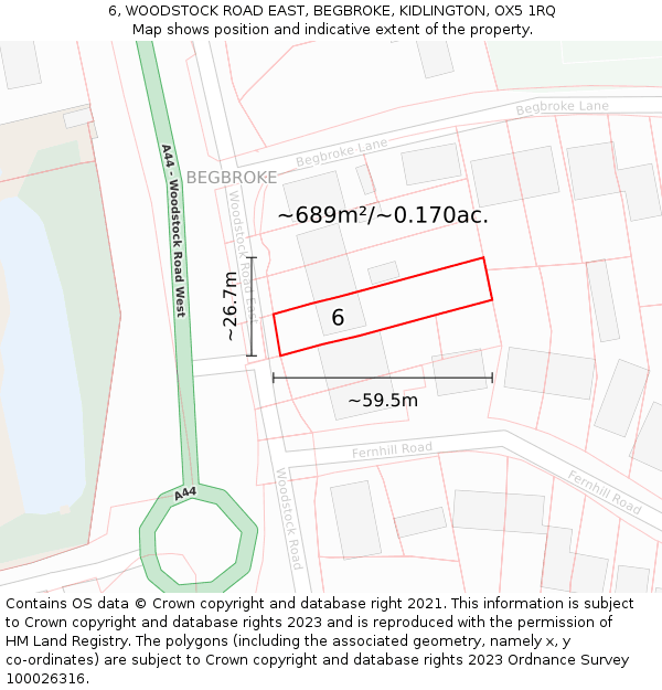 6, WOODSTOCK ROAD EAST, BEGBROKE, KIDLINGTON, OX5 1RQ: Plot and title map
