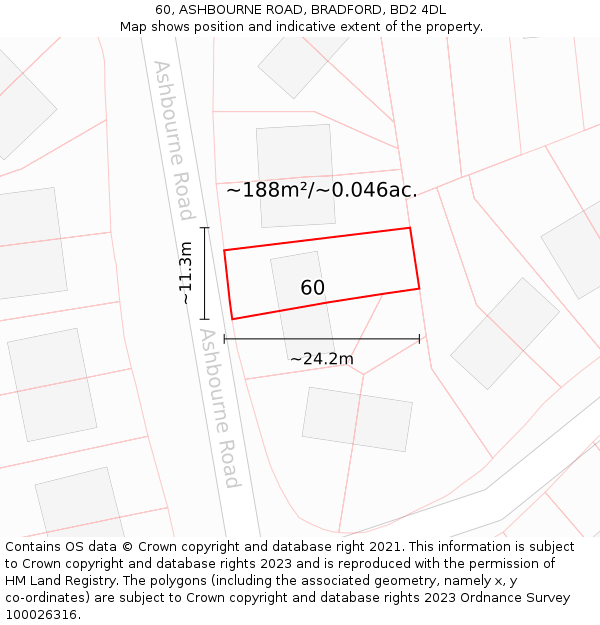 60, ASHBOURNE ROAD, BRADFORD, BD2 4DL: Plot and title map