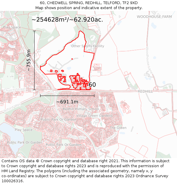 60, CHEDWELL SPRING, REDHILL, TELFORD, TF2 9XD: Plot and title map