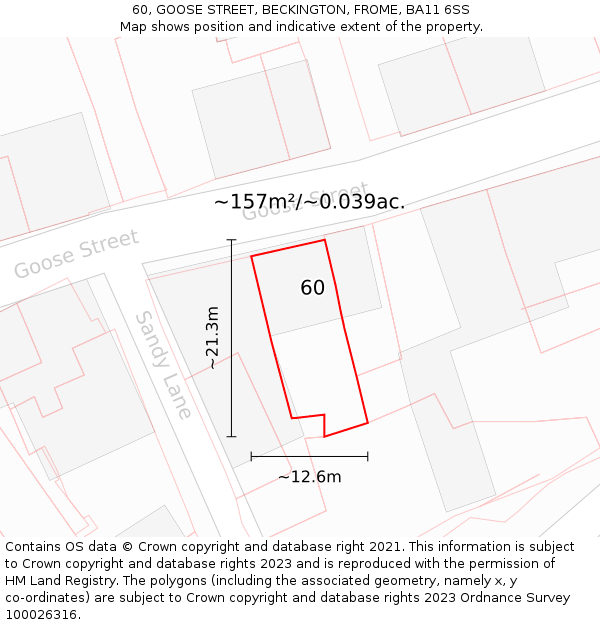 60, GOOSE STREET, BECKINGTON, FROME, BA11 6SS: Plot and title map