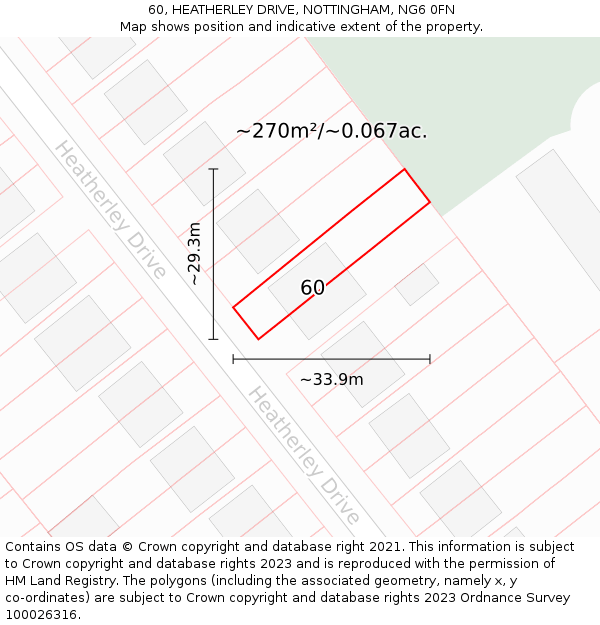 60, HEATHERLEY DRIVE, NOTTINGHAM, NG6 0FN: Plot and title map