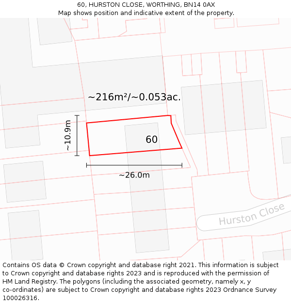 60, HURSTON CLOSE, WORTHING, BN14 0AX: Plot and title map