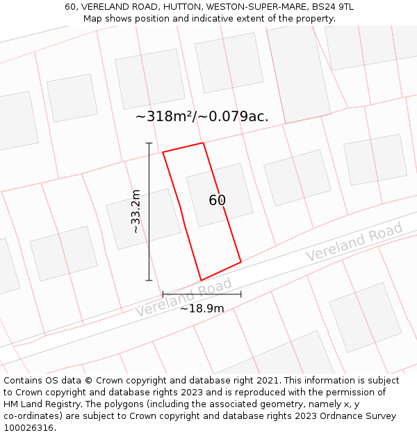 60, VERELAND ROAD, HUTTON, WESTON-SUPER-MARE, BS24 9TL: Plot and title map