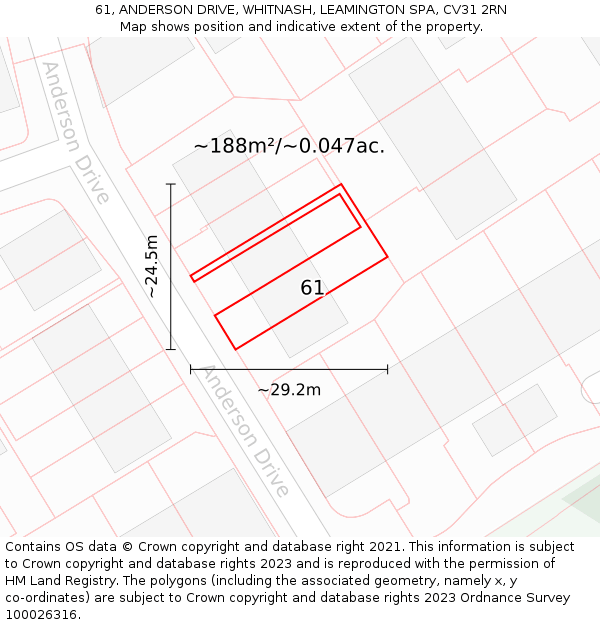 61, ANDERSON DRIVE, WHITNASH, LEAMINGTON SPA, CV31 2RN: Plot and title map