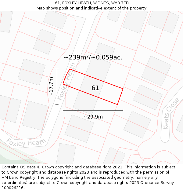 61, FOXLEY HEATH, WIDNES, WA8 7EB: Plot and title map