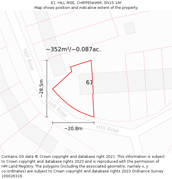 61, HILL RISE, CHIPPENHAM, SN15 1AY: Plot and title map