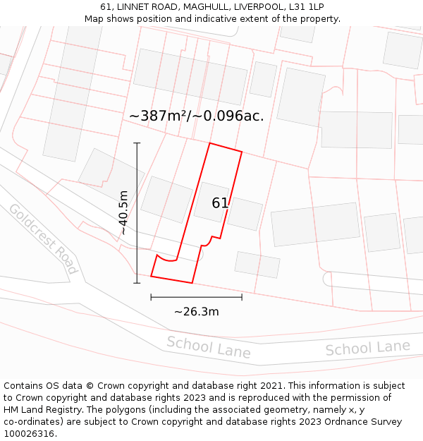 61, LINNET ROAD, MAGHULL, LIVERPOOL, L31 1LP: Plot and title map