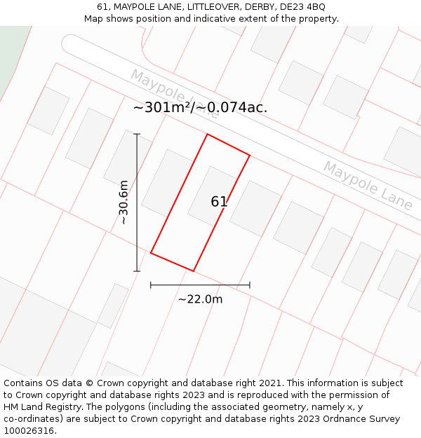 61, MAYPOLE LANE, LITTLEOVER, DERBY, DE23 4BQ: Plot and title map