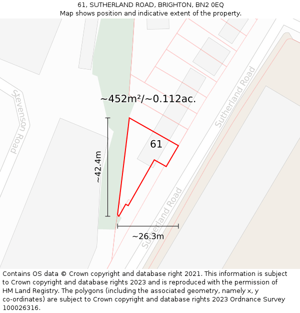 61, SUTHERLAND ROAD, BRIGHTON, BN2 0EQ: Plot and title map