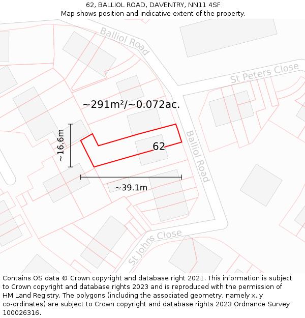 62, BALLIOL ROAD, DAVENTRY, NN11 4SF: Plot and title map