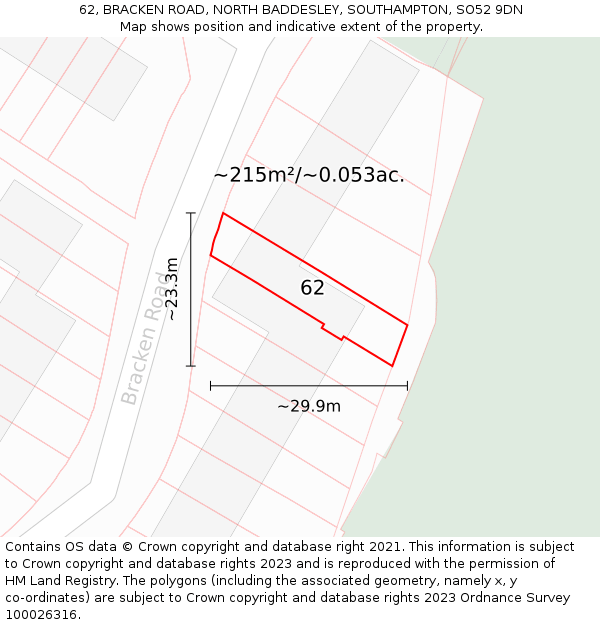 62, BRACKEN ROAD, NORTH BADDESLEY, SOUTHAMPTON, SO52 9DN: Plot and title map
