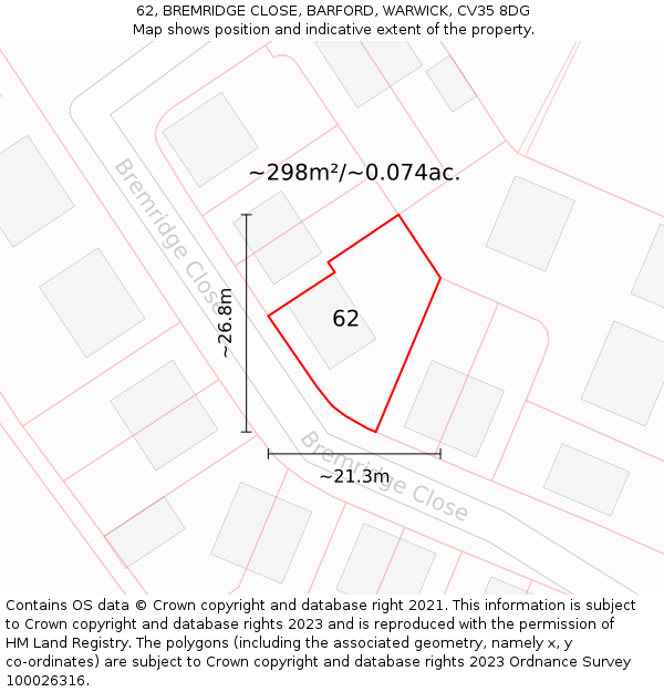 62, BREMRIDGE CLOSE, BARFORD, WARWICK, CV35 8DG: Plot and title map