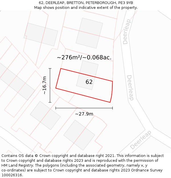 62, DEERLEAP, BRETTON, PETERBOROUGH, PE3 9YB: Plot and title map