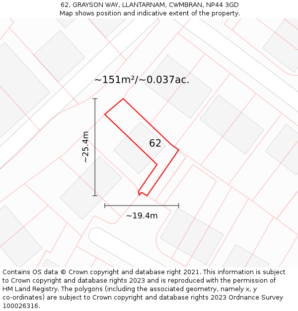 62, GRAYSON WAY, LLANTARNAM, CWMBRAN, NP44 3GD: Plot and title map